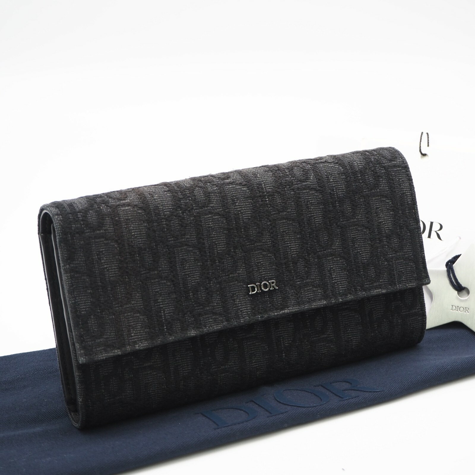 乐天商城 - ★3日以内返品可★ 美品 Dior ディオール ディオール オブリーク ジャカード グレインドカーフスキン ロング フラップウォレット 2ESBC312YSE 長財布 ブラック グレー キャンバス レザー メンズ【中古】