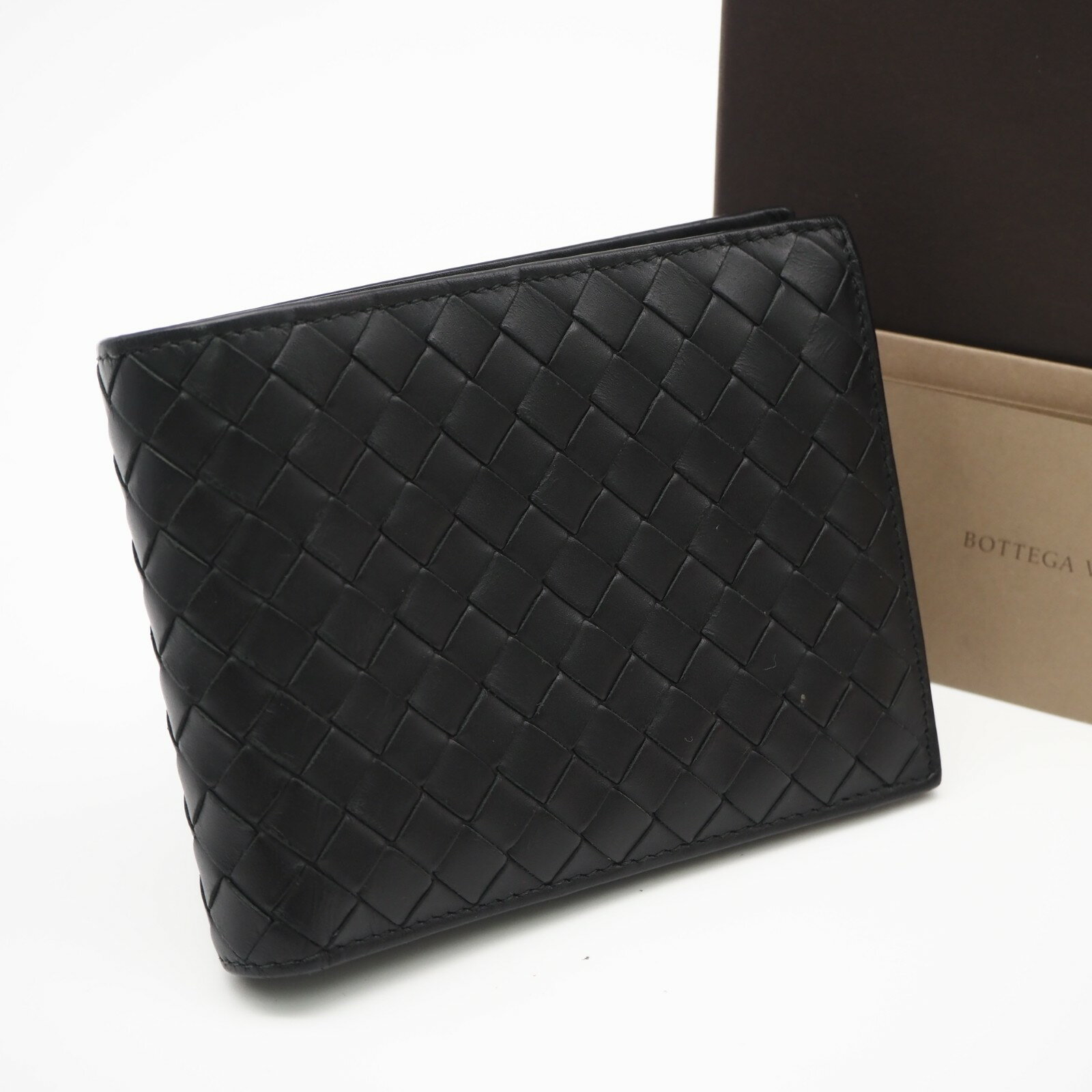 乐天商城 - ★3日以内返品可★ BOTTEGAVENETA ボッテガヴェネタ イントレチャート 二つ折り財布 113112 二つ折り財布 ブラック カーフレザー メンズ【中古】
