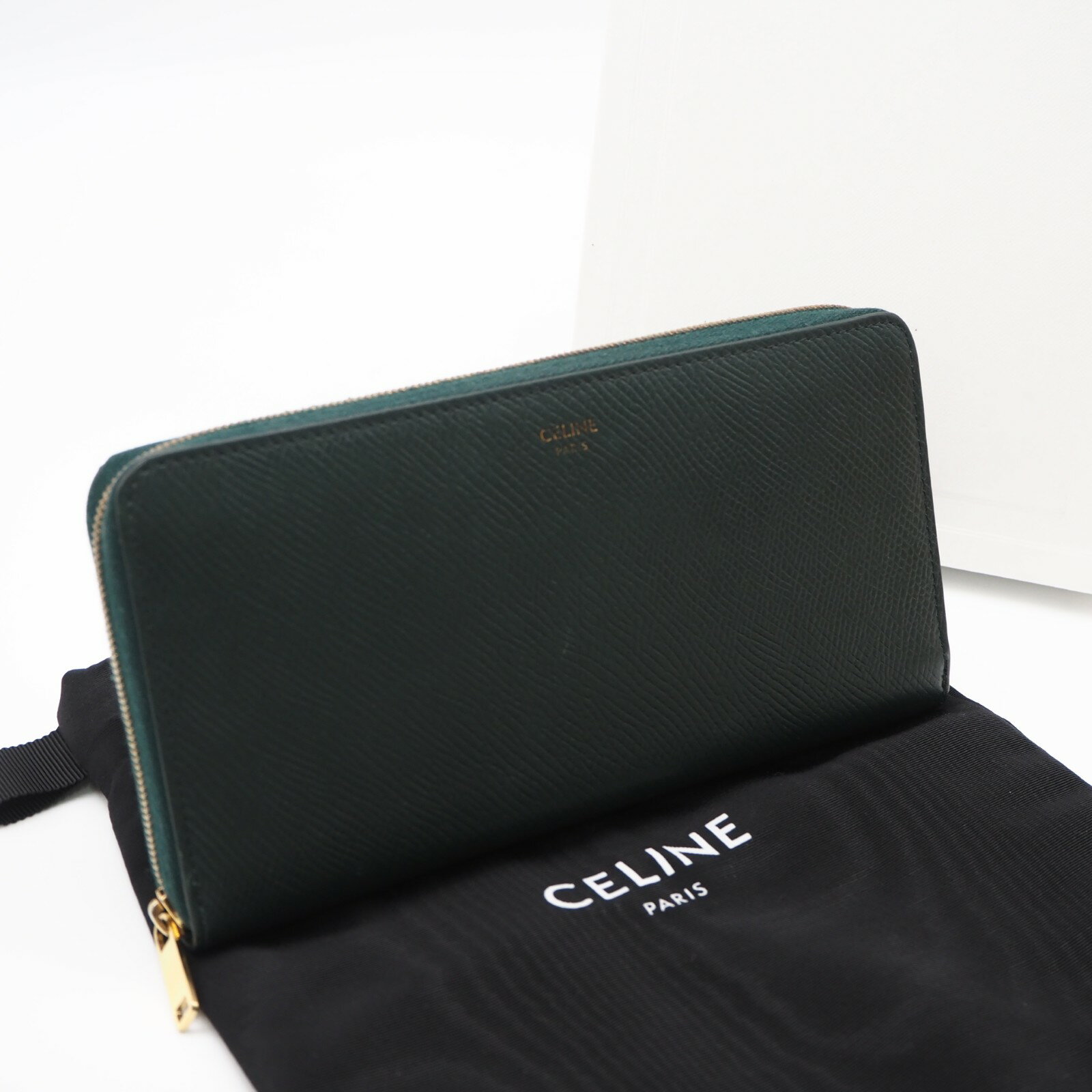 乐天商城 - ★3日以内返品可★ CELINE セリーヌ カーフスキン ラージ ジップウォレット 10B553 長財布 グリーン カーフレザー レディース【中古】