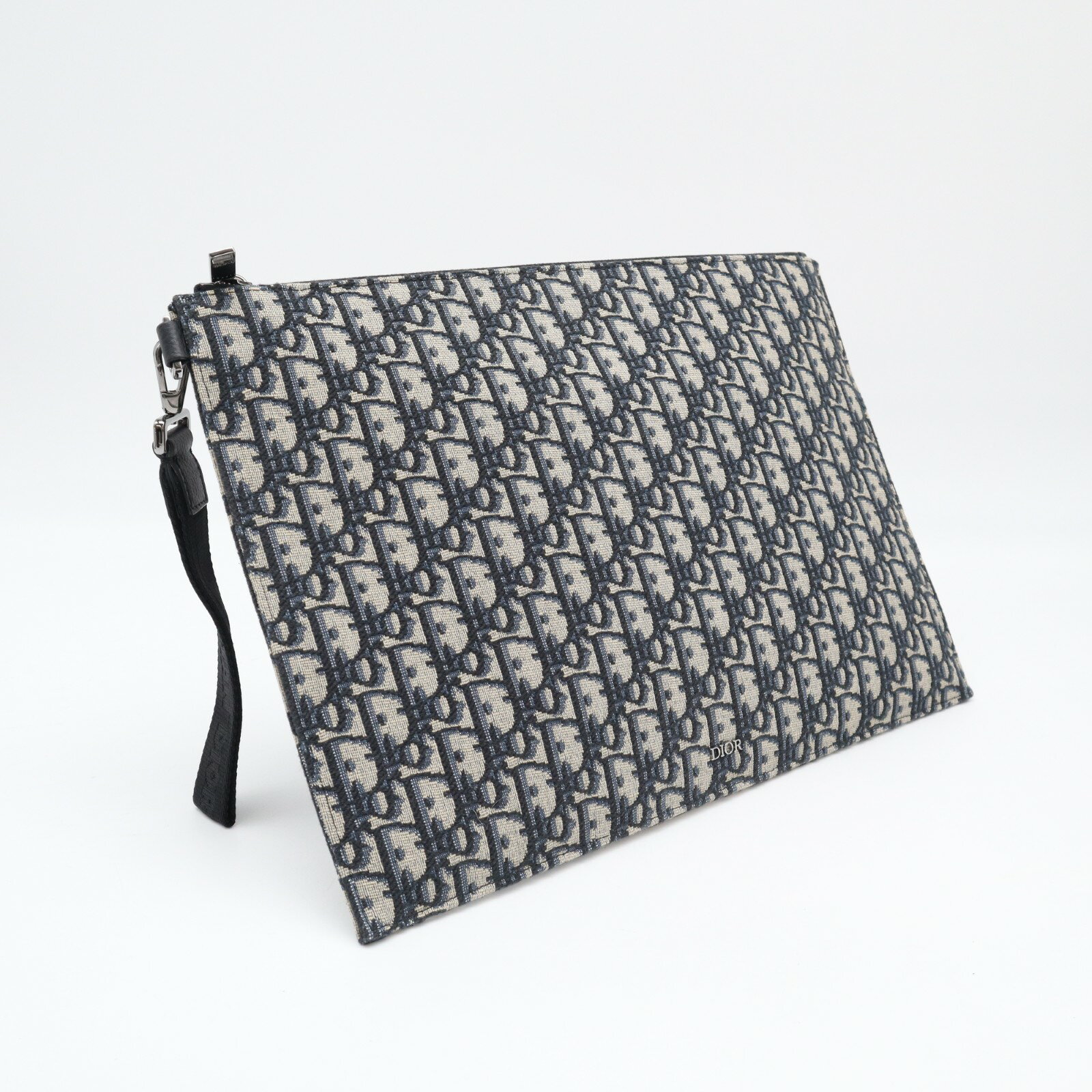 樂天商城 - ★3日以内返品可★ 極美品 Dior ディオール ディオール オブリーク ジャカード A4 ポーチ 2ESCA549YSE クラッチバッグ ネイビー ベージュ カーフレザー コットン レディース【中古】