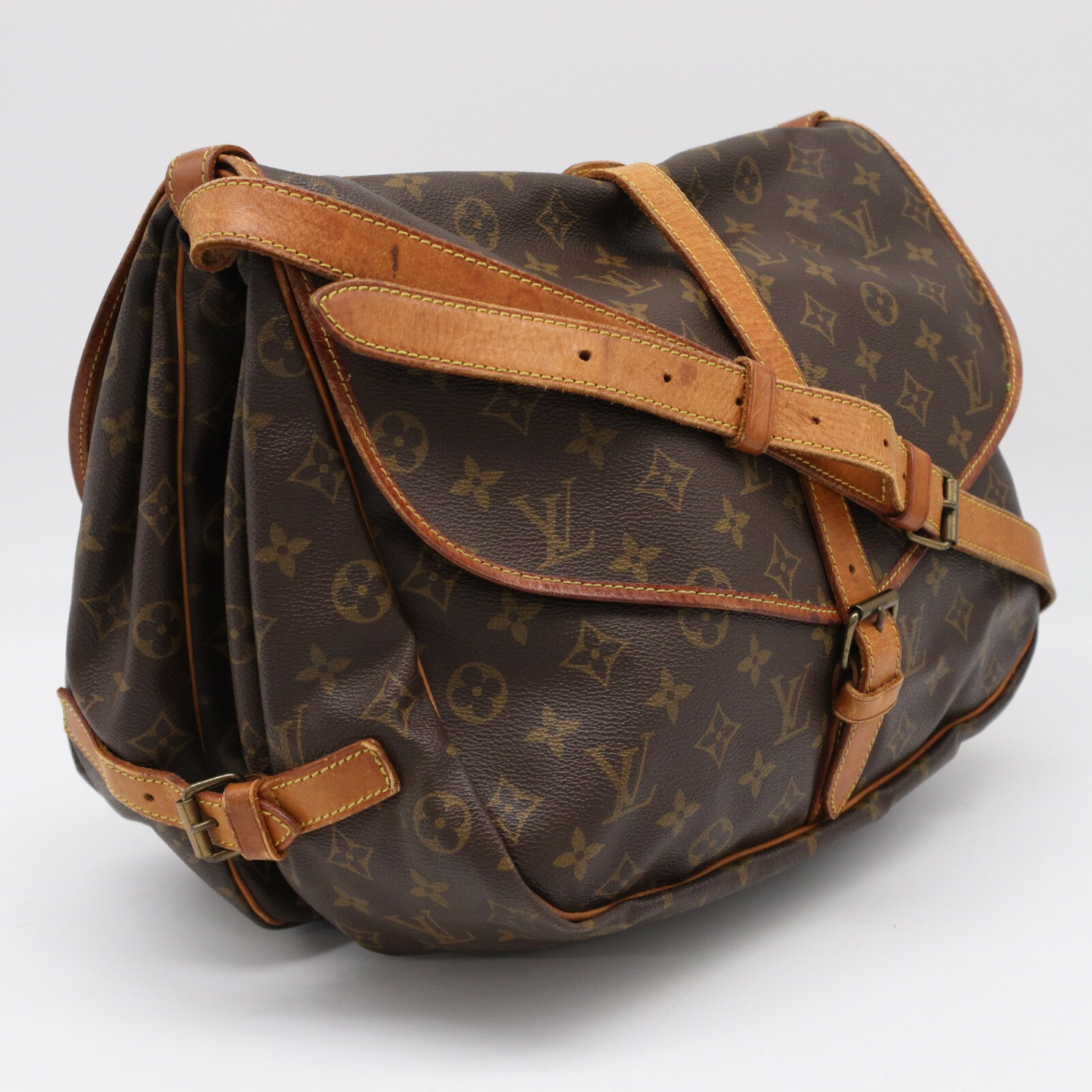 樂天商城 - ★3日以内返品可★ LOUIS VUITTON ルイ・ヴィトン モノグラム ソミュール35 M42254 ショルダーバッグ ブラウン ベージュ【中古】