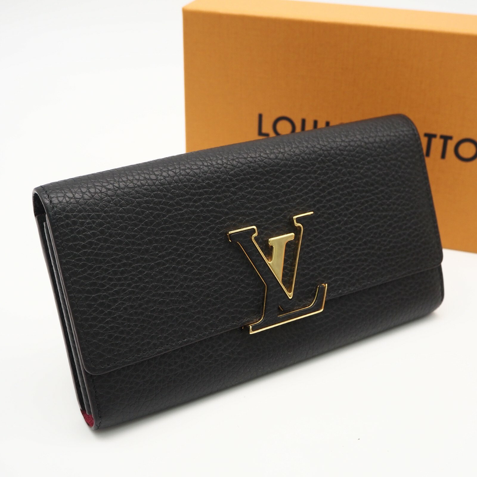 樂天商城 - ★3日以内返品可★ 美品 LOUIS VUITTON ルイ・ヴィトン トリヨン ポルトフォイユ カプシーヌ ノワール M61248 長財布 ブラック ピンク トリヨンレザー レディース【中古】