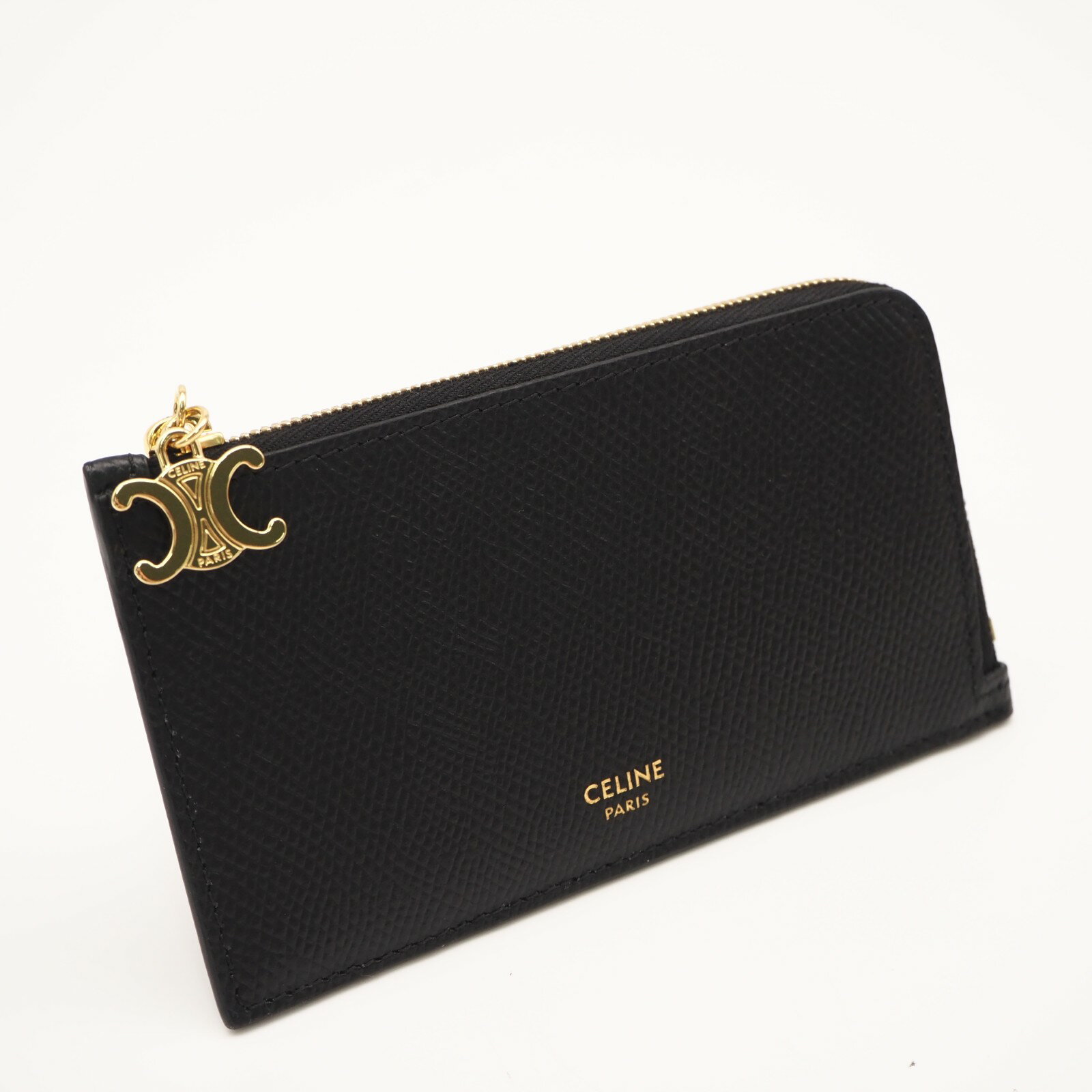 樂天商城 - ★3日以内返品可★ 極美品 CELINE セリーヌ グレインドカーフスキン ジップ付きロングカードホルダー L10083FVO コインケース ブラック グレインカーフレザー レディース【中古】