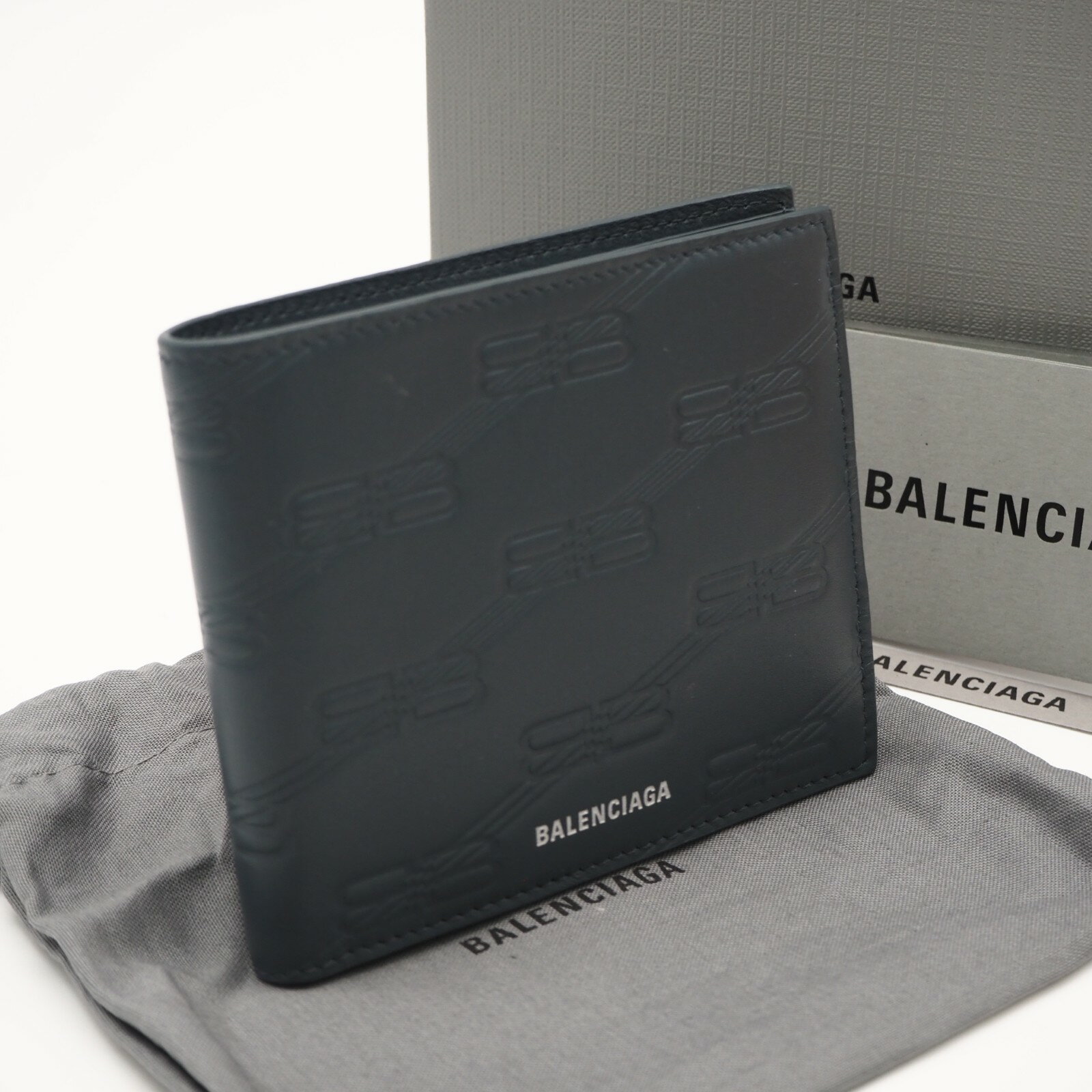 樂天商城 - ★3日以内返品可★ 美品 BALENCIAGA バレンシアガ BBモノグラム 二つ折り財布 721940 二つ折り財布 ブルー レザー メンズ【中古】
