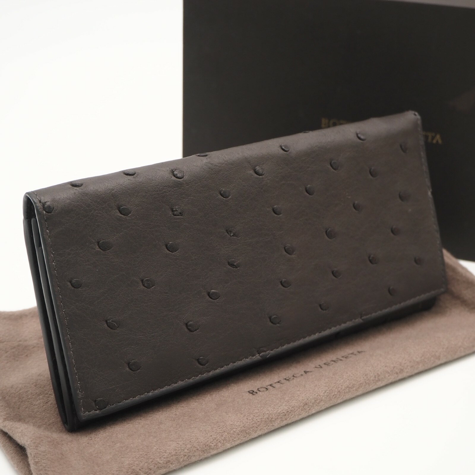 乐天商城 - ★3日以内返品可★ 美品 BOTTEGAVENETA ボッテガヴェネタ オーストリッチ レザー ロングウォレット - 長財布 ブラウン オーストリッチ メンズ【中古】