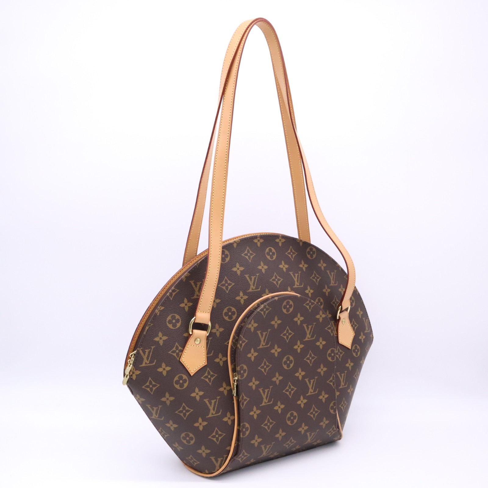 ★3日以内返品可★ LOUIS VUITTON ルイ・ヴィトン モノグラム エリプス ショッピング M51128 ハンドバッグ ブラウン ベージュ コーティングキャンバス レザー レディース【中古】