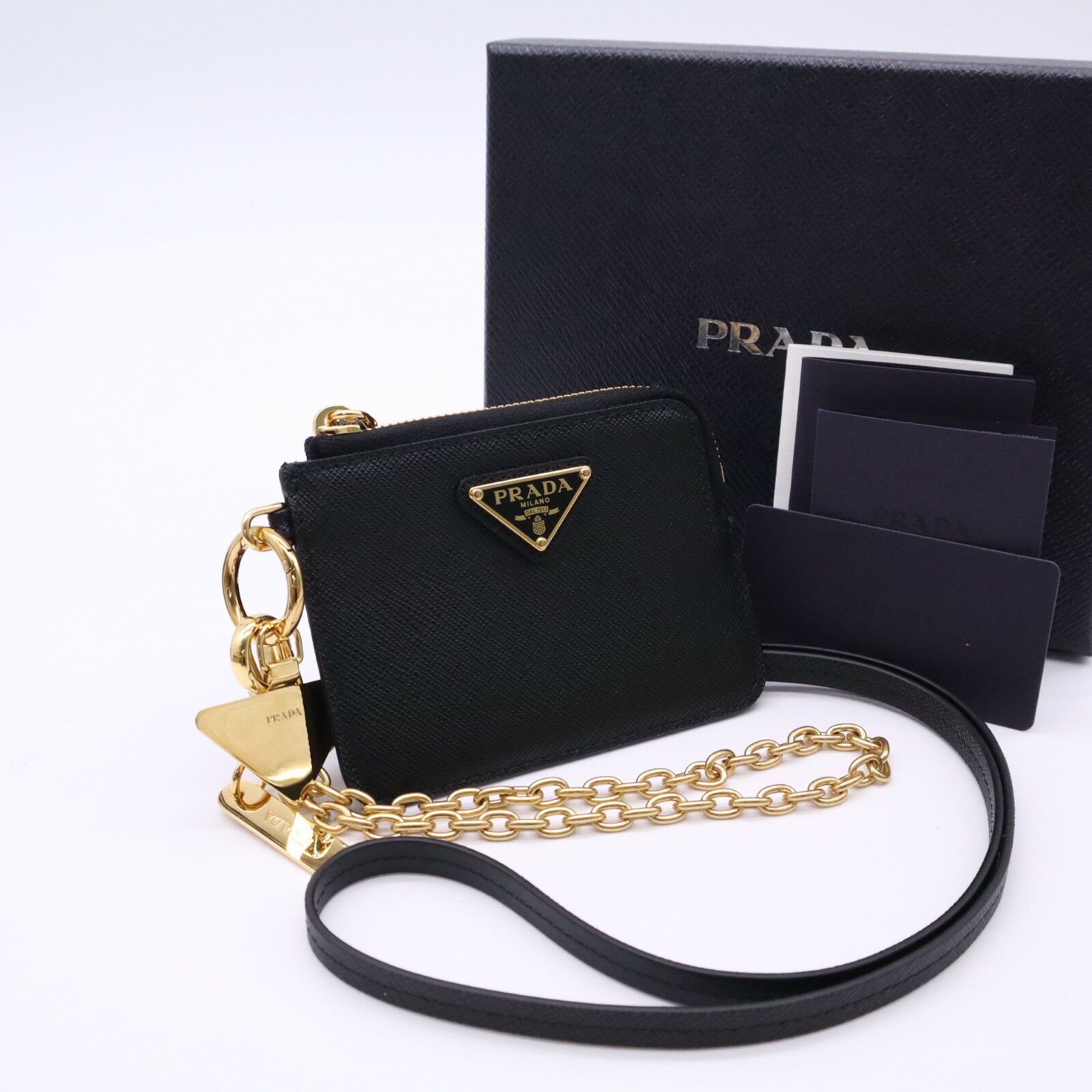 ★3日以内返品可★ 未使用 PRADA プラダ サフィアーノ トライアングルロゴ カードホルダー 1MC127 カードケース ブラック サフィアーノ メンズ【中古】