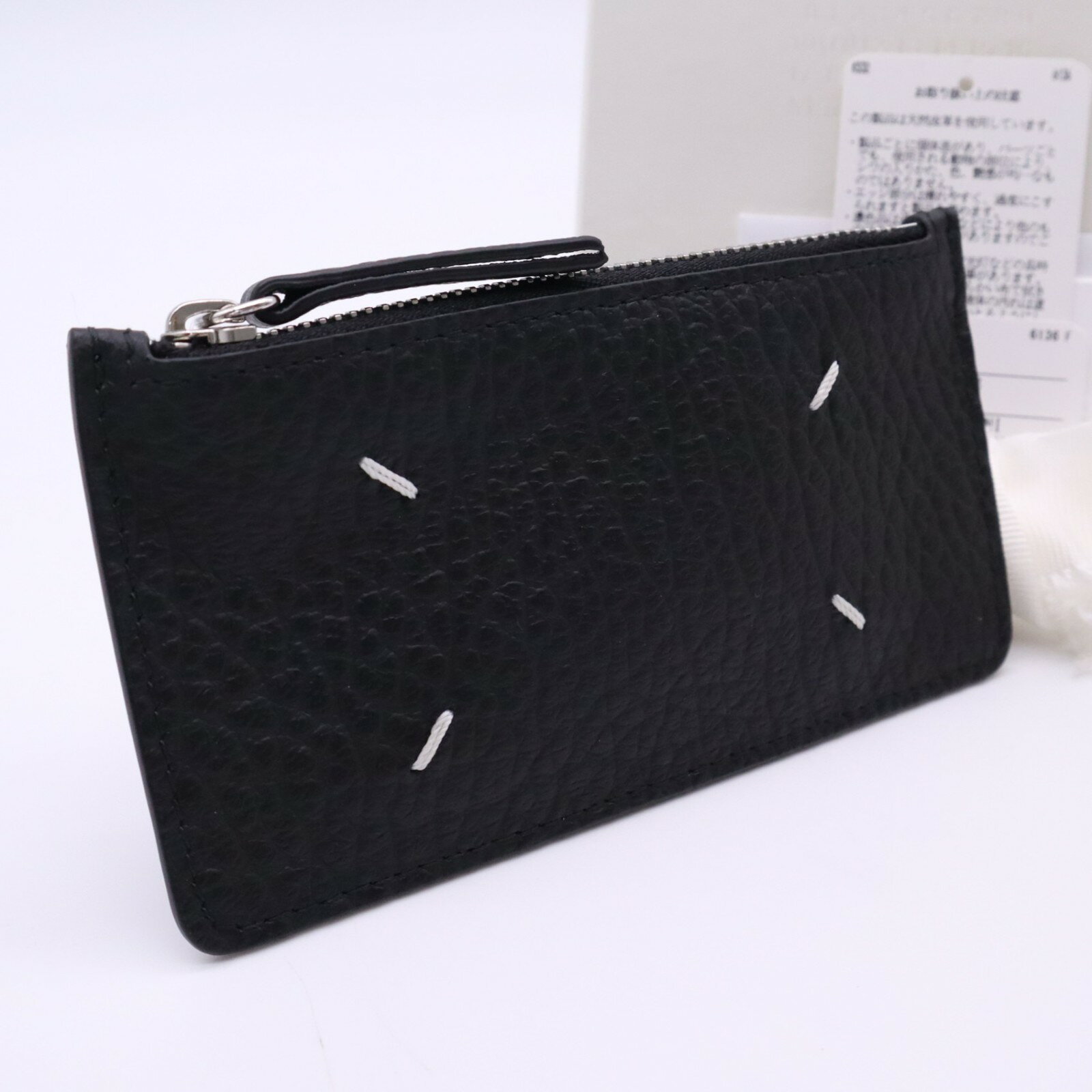 ★3日以内返品可★ 極美品 MAISON MARGIELA メゾンマルジェラ 4ステッチ レザー フラグメントケース S56UI0143 コインケース ブラック ホワイト カーフレザー メンズ【中古】