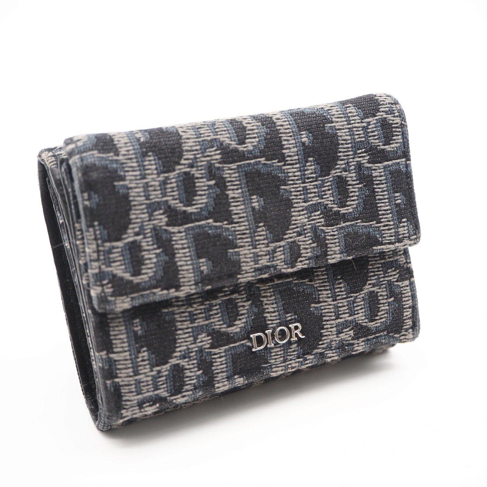 ★3日以内返品可★ 美品 Dior ディオール オブリーク キャンバス コンパクトウォレット - 三つ折り財布 ブラック マルチカラー コーティングキャンバス レザー メンズ【中古】