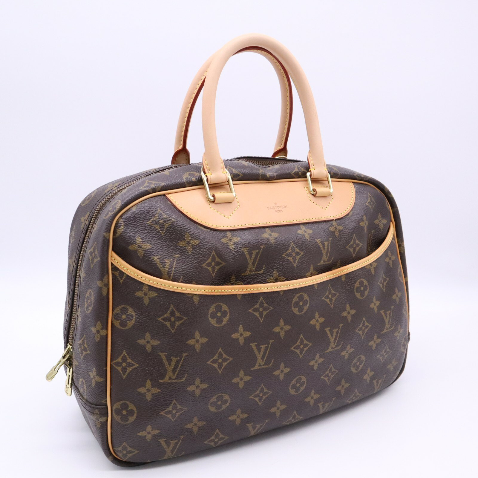 ★3日以内返品可★ LOUIS VUITTON ルイ・ヴィトン モノグラム ドーヴィル M47270 ハンドバッグ ブラウン ベージュ コーティングキャンバス レザー レディース【中古】
