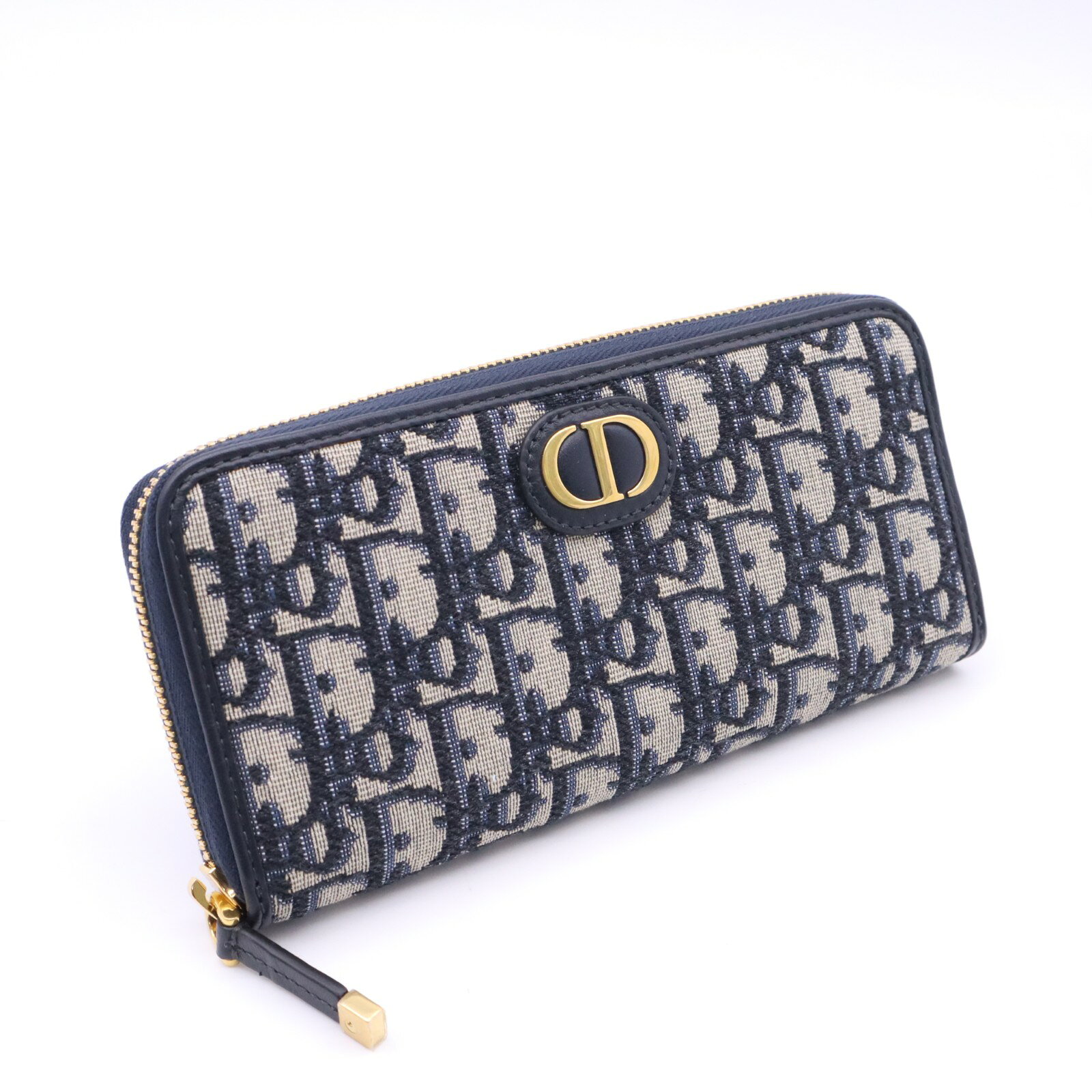 ★3日以内返品可★ 極美品 Christian Dior クリスチャンディオール ディオール オブリーク ジャカード 30 Montaigne Voyageur ロングウォレット S2094UTZQ_M928 長財布 ネイビー ベージュ キャンバス レザー レディース【中古】