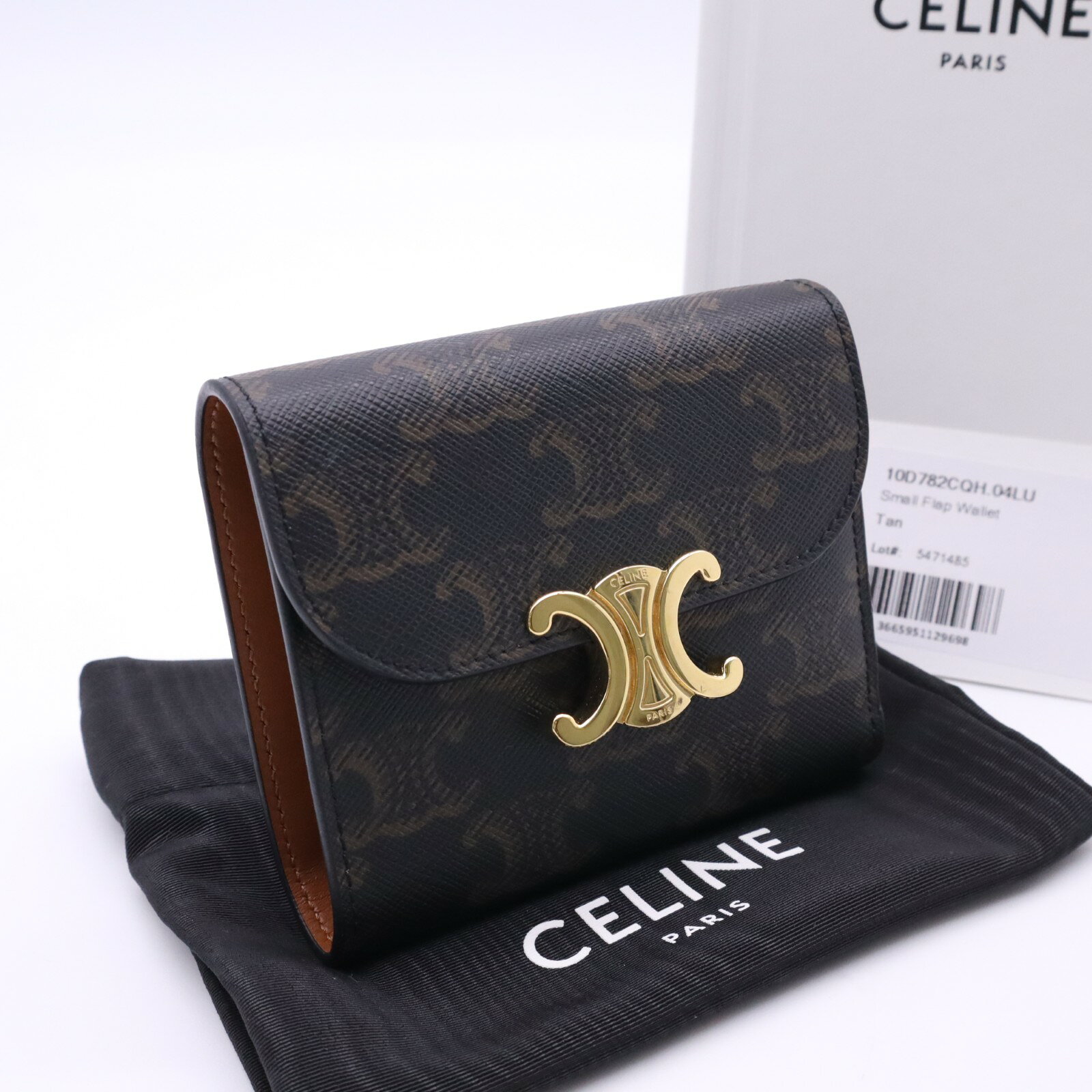 ★3日以内返品可★ 美品 CELINE セリーヌ トリオンフキャンバス スモール フラップウォレット トリオンフ 10D782CQH 三つ折り財布 ブラウン ベージュ コーティングキャンバス カーフレザー レディース【中古】