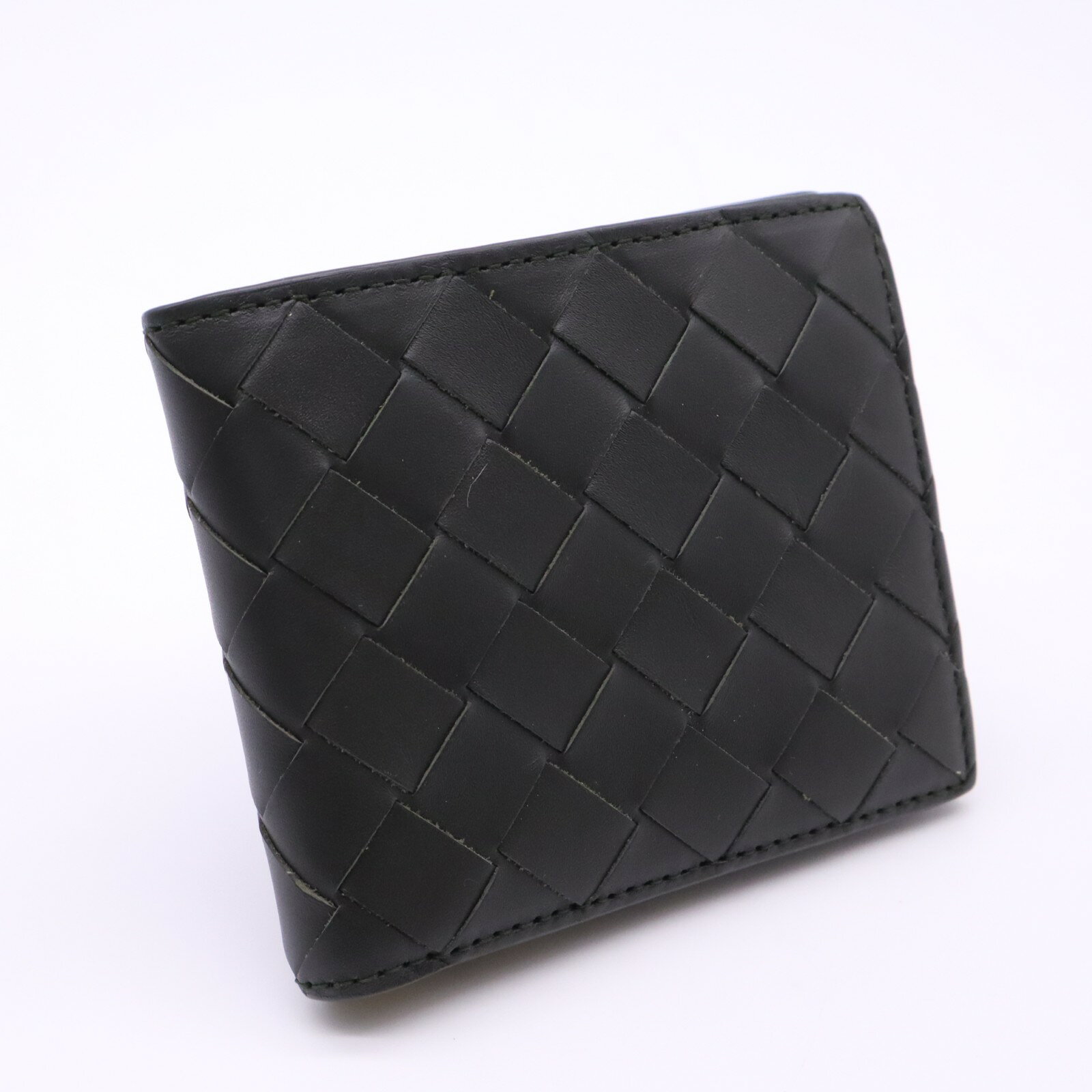 ★3日以内返品可★ 極美品 BOTTEGAVENETA ボッテガヴェネタ イントレチャート 二つ折りコンパクトウォレット 749412 二つ折り財布 カーキ イエロー カーフレザー メンズ【中古】