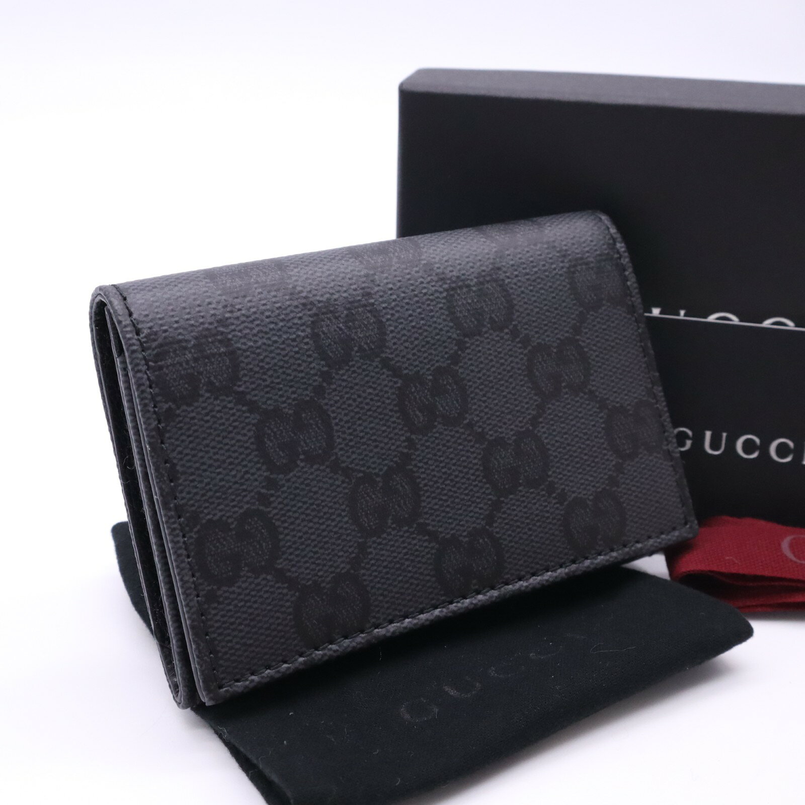 ★3日以内返品可★ 極美品 GUCCI グッチ GGキャンバス グッチ エッセンス クラシック カードケース 876423 カードケース ブラック グレー コーティングキャンバス レザー メンズ【中古】