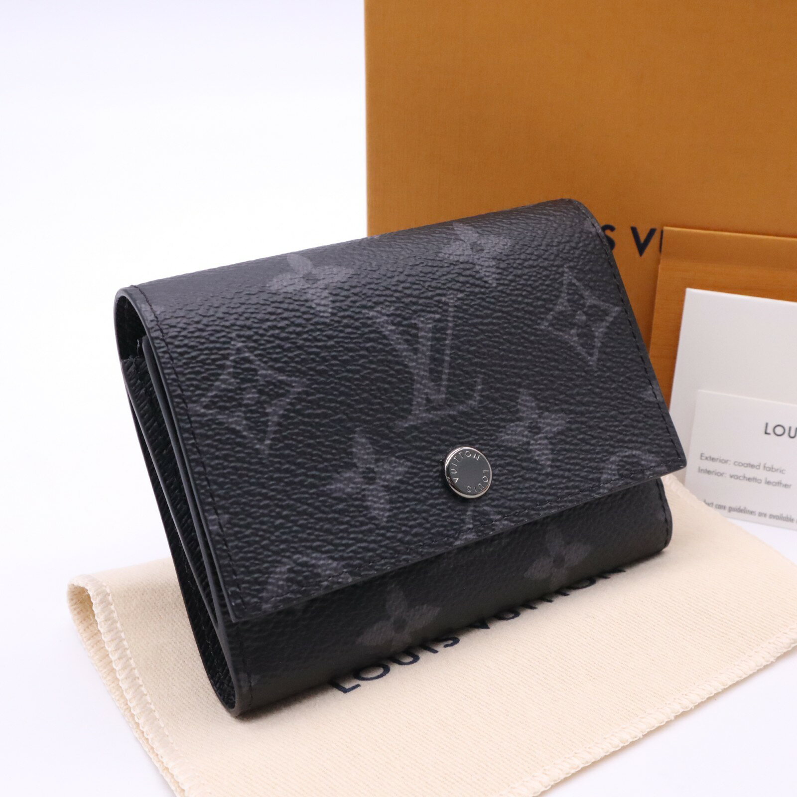 ★3日以内返品可★ 極美品 LOUIS VUITTON ルイ・ヴィトン モノグラム エクリプス ヴィクターウォレット M12598 三つ折り財布 ブラック グレー コーティングキャンバス レザー メンズ【中古】