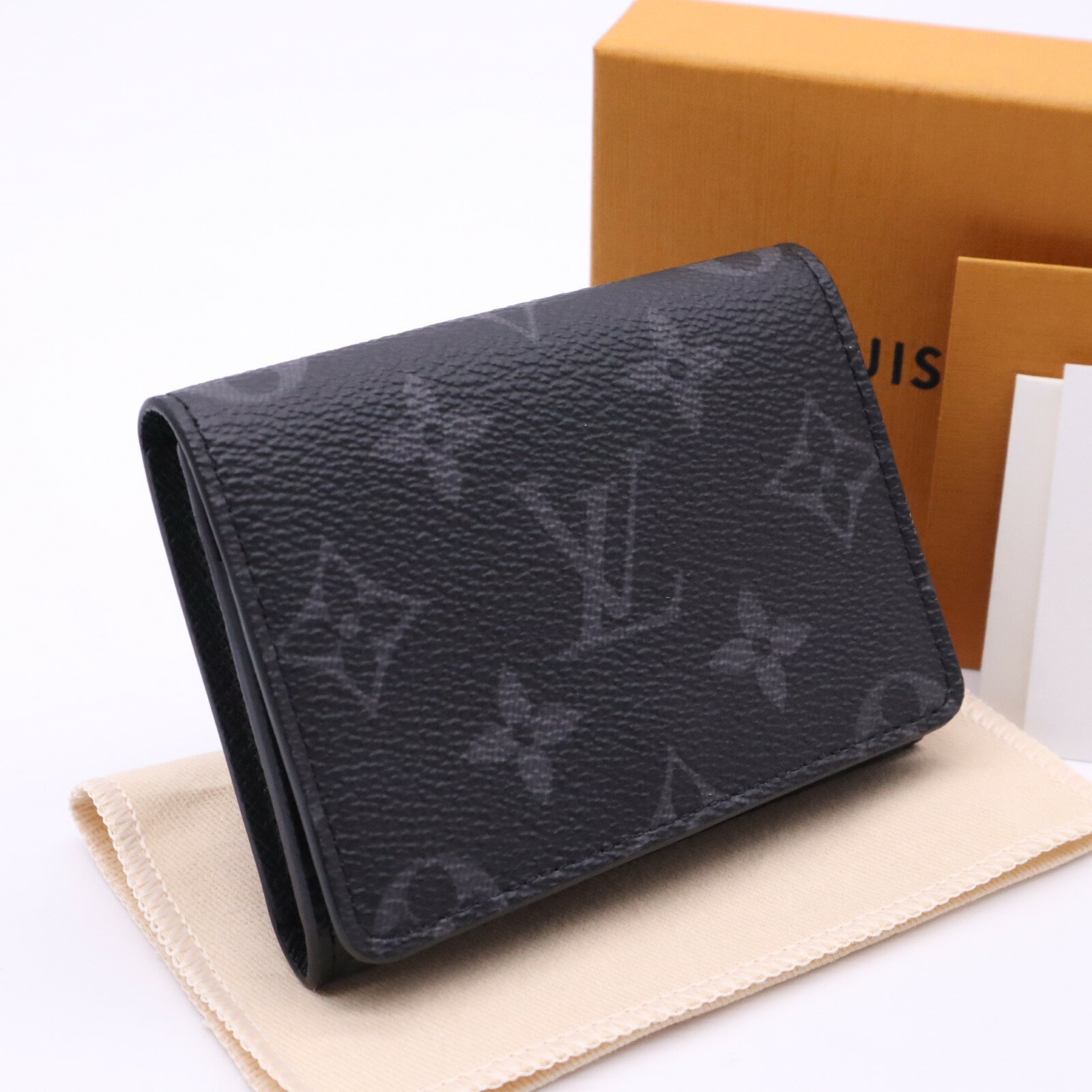 ★3日以内返品可★ 極美品 LOUIS VUITTON ルイ・ヴィトン モノグラム エクリプス アンヴェロップ カルトドゥヴィジット M12874 カードケース ブラック グレー コーティングキャンバス レザー メンズ【中古】
