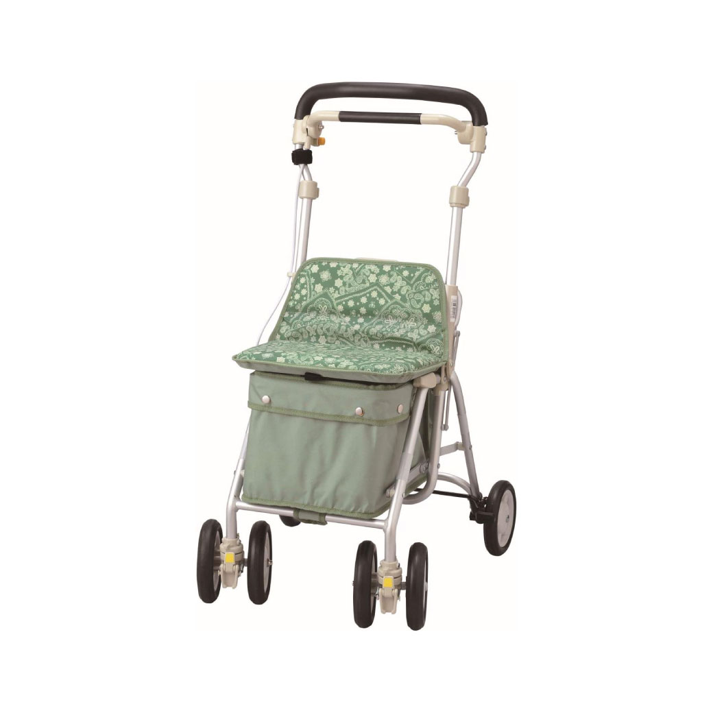 ウィズワン シルバーカー 【11/30〜12/1限定 500円OFFクーポン】 ペイズリーLグリーン ヘルスバッグ ライトミニM カゴ乗せ可能 歩行補助 折りたたみ 座れる 敬老 軽量 手押し車 買い物 カート シニア 介護