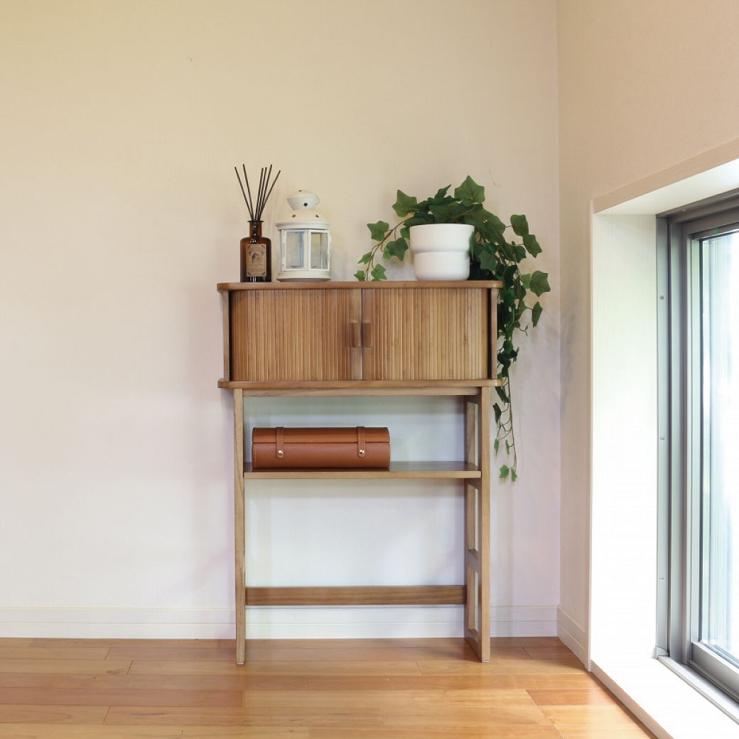 OSMAC 天然木桐製ジャバラ扉のコンソールテーブル ブラウン ホワイト KTXTB-6080 オスマック