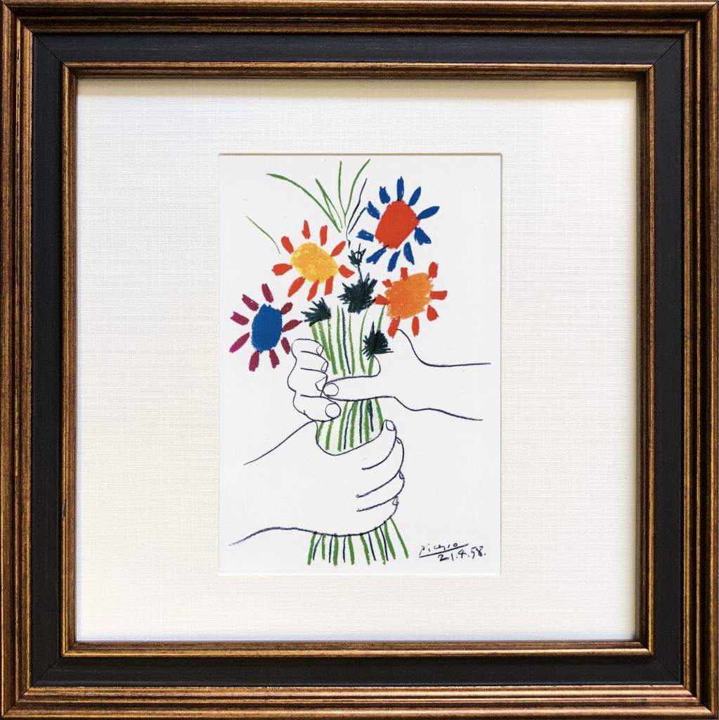 アートフレーム 名画 パブロ・ピカソ Pablo Picasso Square Frame 花束 zfa-61672 キュビズム 花 スタンド付(壁掛けも可) 絵画 おしゃれ あす楽