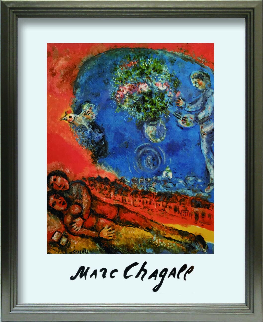 在庫処分セール アートフレーム 名画 シャガール Marc Chagall Couple of lovers on a red backgroun S(SV) zfa-62330