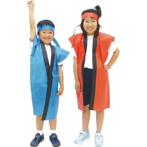 カラー不織布ロングハッピ S(中)(ハチマキ付) 桃（記念品・その他 体育祭 運動会 衣装 応援 はっぴ 法被 半被 無地 長）
