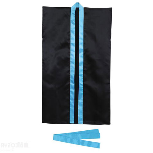 乐天商城 - ソフトサテンロングハッピ M 黒/青襟(ハチマキ付)（運動会 ハッピ 運動会 体育祭 体育大会 文化祭 学園祭 中学 高校 ダンス衣装 発表会 お祭り エイサー）