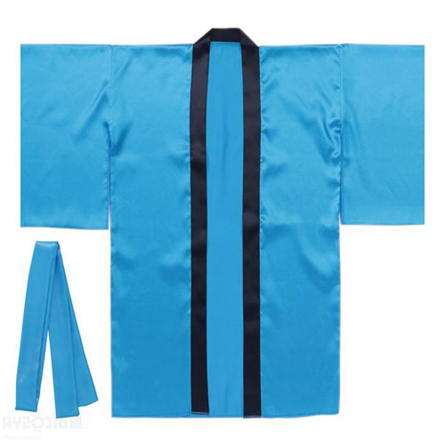 やわらかで光沢のあるサテン生地製。光沢のあるサテンを使ったロングハッピ。応援や演舞などに最適です。 サイズ：ハッピ：1250×1000mm、ハチマキ：1550×45mm セット内容：本体×1、ハチマキ×1 重量：148g 材質：ポリエステル 包装形態：袋入 ソフトサテンロングハッピ袖付 青S (ハチマキ付)（運動会 ハッピ 運動会 体育祭 体育大会 文化祭 学園祭 中学 高校 ダンス衣装 発表会 