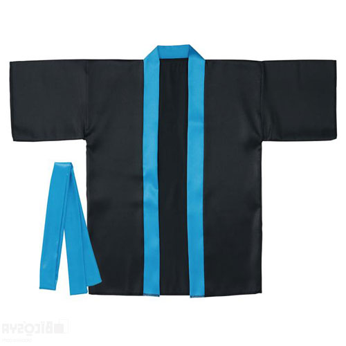 乐天商城 - ソフトサテンカラーハッピ J黒(襟青)（運動会 ハッピ 運動会 体育祭 体育大会 文化祭 学園祭 中学 高校 ダンス衣装 発表会 お祭り エイサー）