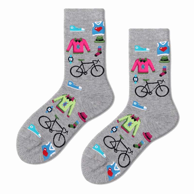 メール便 Socks ソックス 自転車 クルー丈 ソックス 靴下 女子 女の子 スニーカー レディース コーデ ロードバイク 自転車柄 かわいい オシャレ プレゼント おしゃれ バイシクル 自転車モチーフ プチプレ ギフト 23-24cm