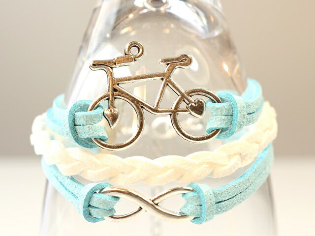 楽天スーパーSALE 50%OFF送料無料!ブレスレット/レディース メンズ レザー ペア 3連/かわいい おしゃれ 自転車モチーフ 自転車好きなあなたへ ブレ...