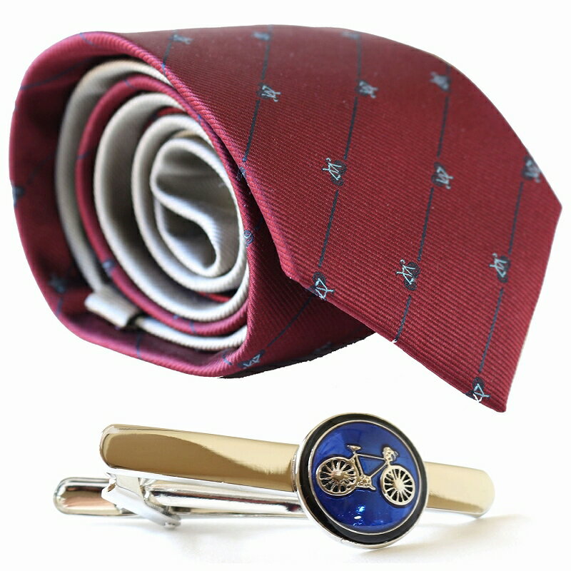 【通常購入よりお得 2点セット】自転車 ネクタイ タイピン 自転車柄 ネクタイ ネクタイピン 自転車好き 贈り物 誕生日プレゼント おしゃれ 結婚式 高級 日本...