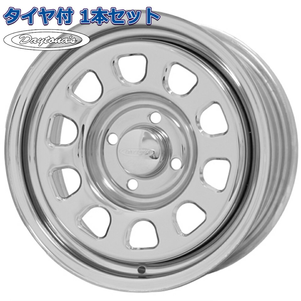 185/75R14 WW(リボン幅28mm) JOYROAD HP RX306 デイトナ DAYTONAS クローム 14インチ 4H-100 タイヤ付ホイール1本価格 ホワイトリボン プロボックス サクシード