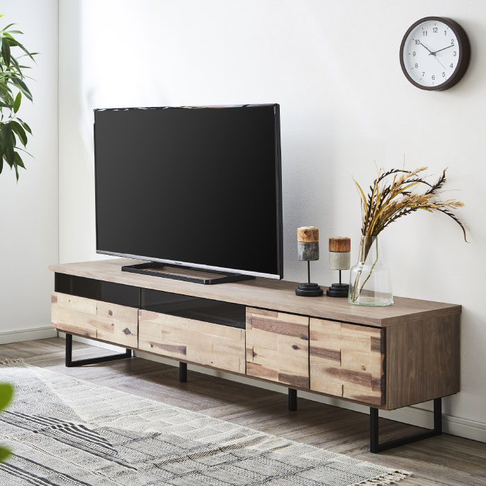 樂天商城 - 送料無料　モダンデザイン　180幅　アカシア無垢材　TVボード　テレビ台　完成品　国産　リビング収納　テレビ台　180センチ　ナチュラル　グレージュ　日本製　大川市　大川家具