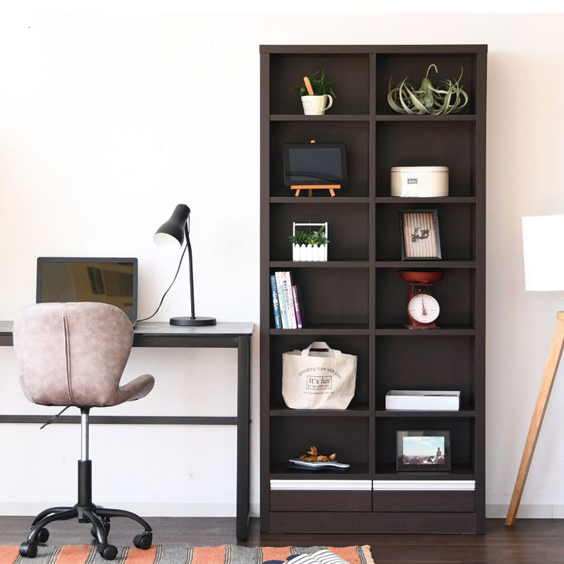 樂天商城 - 送料無料　83幅 オープン書棚 ブックシェルフ 本収納 収納家具 漫画 まんが 引き出し2杯 シンプル 2色 ナチュラル色 ブラウン色 人気 国産 日本製 完成品 83センチ 83cm