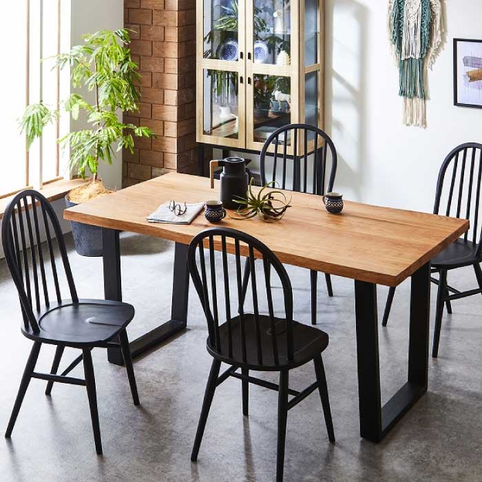 樂天商城 - ダイニングテーブル　一枚板風　160幅　200幅　2タイプ脚　NA　オーク材無垢　ナチュラル色　テーブル単品　椅子別売り　送料無料　和風モダンデザイン　なぐり加工