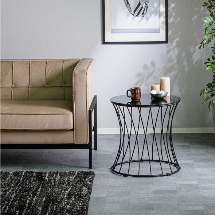 樂天商城 - 送料無料　50ラウンドテーブル　ブラック　ゴールド　2色　7mm強化ガラス　丸型　エレガント　モダン　おしゃれ　格子　センターテーブル