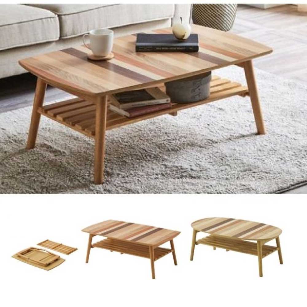 樂天商城 - 送料無料　センターテーブル　折脚　2タイプ　折り畳み　おりたたみ　楕円　長方形　突板張り合わせ　リビングテーブル　コーヒーテーブル