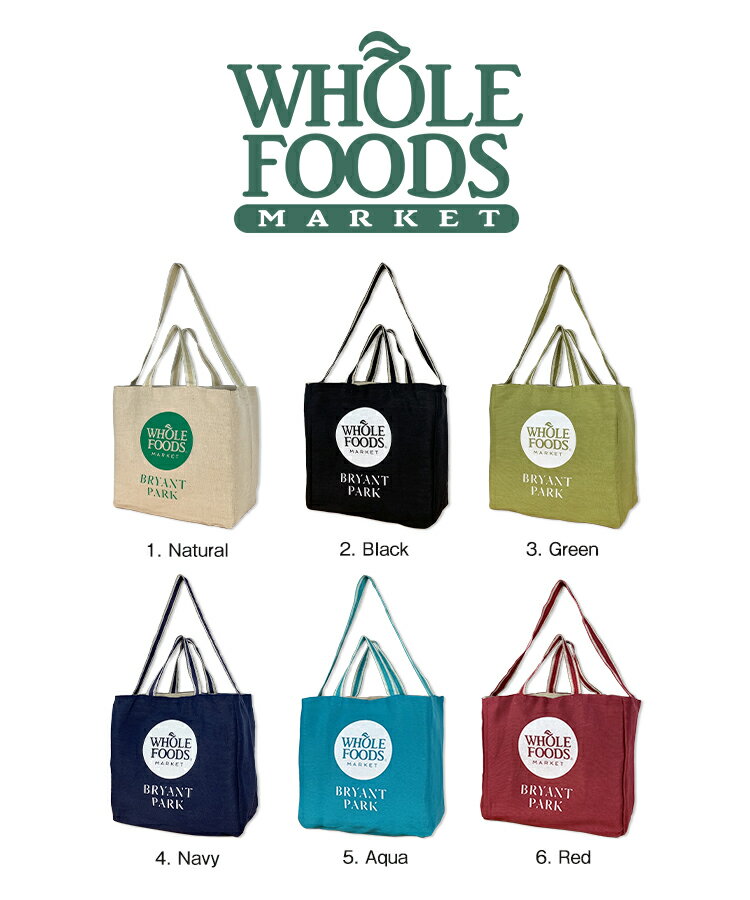 ホールフーズ WHOLE FOODS MARKET 2wayトートバッグ エコバッグ ブライアントパーク ジュート コットン 天然素材 海外スーパー オーガニックマーケット ショッピングバッグ マイバッグ WHOLEFOODS5