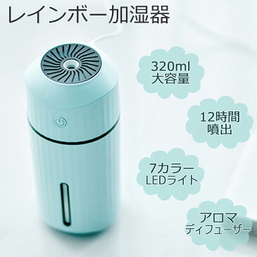 加湿器 卓上 オフィス 小型 ミニ加湿器 静音 除菌 車載 車用 LEDランプ 気化式 大容量 持ち運び usb ディフューザー かわいい ミスト 潤い 空焚き防止 超音波式 おしゃれ usb ナチュラル 【送料無料】 あす楽 ミント