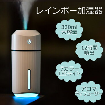加湿器 卓上 オフィス 小型 ミニ加湿器 静音 除菌 車載 車用 LEDランプ 気化式 大容量 持ち運び usb ディフューザー かわいい ミスト 潤い 空焚き防止 超音波式 おしゃれ usb ナチュラル 【送料無料】 あす楽 ホワイト
