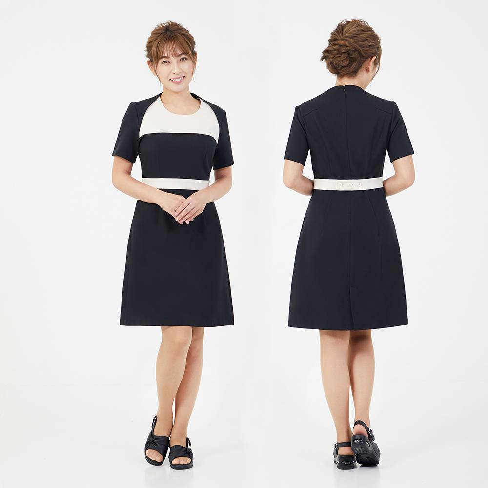 ベリエッラ ワンピースC 業務用 サロン エステ 正規品 CML シーエムエル エステユニフォーム サロン制服 作業服 シンプル ブラック×クリーム