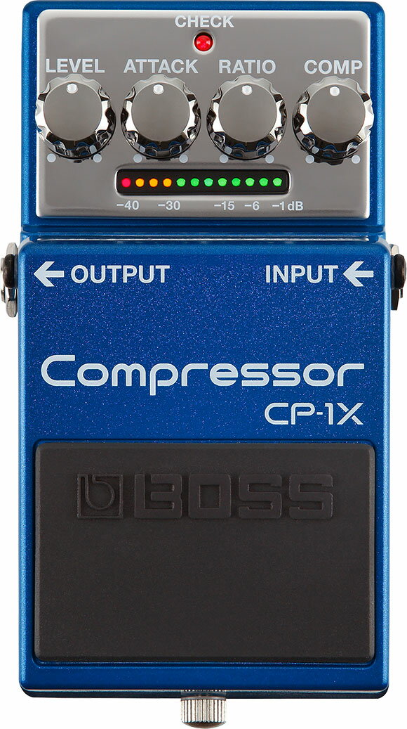 BOSS CP-1X [Compressor] 自然な表現力を追求した次世代マルチバンド・コンプレッサー BOSS CP-1X は、ギタリストの演奏に応じて驚くほど自然で音楽的なコンプレッションを生み出すプレミアム・モデルです。コンパクト・ペダルのサイズでスタジオ・クオリティーのマルチバンド・コンプレッサーを実現。さらに最先端の MDP技術により、フレーズの音域や強弱に反応し、常に自然な弾き心地とサウンドが得られます。ギター本体のキャラクターや演奏のニュアンスを保ったまま、最適なコンプレッションを生み出すため、必要な部分を圧縮しながらも表現力を失うことはありません。あらゆるギターやプレイ・スタイルにマッチする、今までにない新感覚のコンプレッサー・ペダルです。 ●最先端の MDP技術により音楽的な表現力を追求した次世代のコンプレッサー フレーズの音域や強弱を的確に捉えて生み出される、常に自然な弾き心地とサウンド ●膨大な数のパラメーターが連動する複雑な内部処理をシンプルな4つのつまみに凝縮 ●ゲイン・リダクション・インジケーターの搭載により、エフェクトの効き具合を一目で把握可能 ●最新のデジタル技術により、コンプレッサー・ペダル特有のノイズから解放 ●18V に内部昇圧されたインプットで余裕あるヘッドルームを確保 ●7、8弦ギターやエレクトリック・アコースティック・ギターなど様々な楽器、アプリケーションで使用可能 ●安心の長期5年保証 ※在庫切れの際は、お取り寄せにお時間をいただく場合がございます。