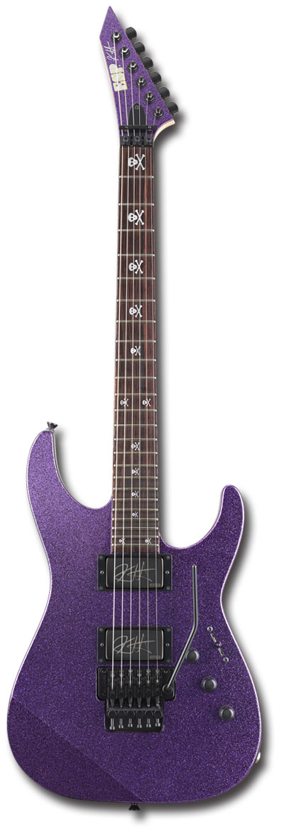 NAMM2018で発表された、パープルスパークルカラーが眩しいカークハメットのニューモデル、KH-2 Purple Sparkleを発売します。 基本スペックはESP KH-2と同じで、ボディ（ウイング）にはアルダー、ネックにはハードメイプル3Pを採用したスルーネック構造で、指板にはローズウッドを使用しています。ポジションマークはカークのモデルではおなじみのスカル＆ボーンで、近年のカークモデルに見られる17〜24フレットのスキャロップド加工もされています。ブリッジはロック式トレモロのフロイドローズで、ピックアップは自身のモデルであるEMG KH Bone Breaker のメタルカバーバージョンのセットを搭載しています。各ピックアップのボリュームとマスタートーン、3WAYレバーピックアップセレクターとシンプルながら操作性に優れたコントロールとなっています。 BODY :Alder NECK :Hard Maple 3P FINGERBOARD:Rosewood, 24frets (Scalloped 17-24th fret) FRETS :JESCAR FW57110-NS INLAY :Skull &amp; Bone SCALE :648mm NUT (width):Locknut (42mm/R2) JOINT :Neck-thru-body BRIDGE :Floyd Rose PICKUPS :(Neck) EMG KH Bone Breaker Limited Edition (Bridge) EMG KH Bone Breaker Limited Edition CONTROL :Neck Volume, Bridge Volume, Master Tone, 3WAY Lever PU Selector COLOR :Purple Sparkle with GigBag ※こちらの商品は受注生産のため、数ヶ月納期をいただきます。 お客様のためだけの一本をESPファクトリーにて製作いたします。 詳しい納期などはお気軽にお問い合わせくださいませ。