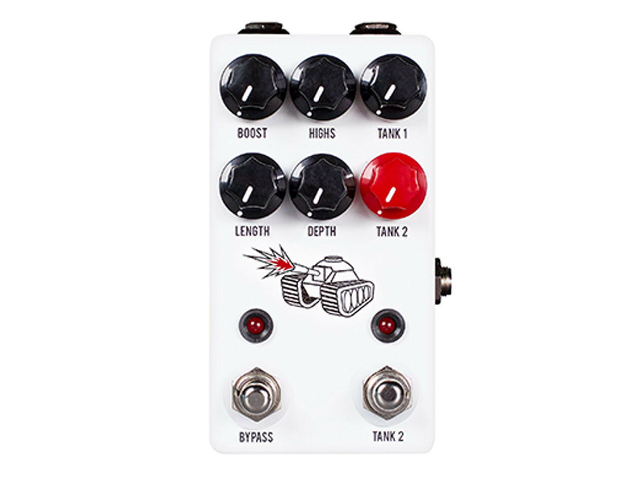 JHS Pedals Spring Tank Reverb JHS Pedals は、本物のアンプスタイルのスプリングリバーブだけがもつリバーブエフェクトの複雑なレイヤーを Spring Tank で実現します。このコンパクトなリバーブ・ペダルは詳細な設定が可能なだけでなく、実用的なシンプルさとユーザビリティを備えています。 Spring Tank は、Depth、Length、Highs、全体の音量を決定する Boost と、切替可能な2つの独立したリバーブミックスの Tank 1 と Tank 2 といった多彩なコントロールによって、完璧なスプリングリバーブエフェクトを生み出します。 Depth コントロールで空間のサイズを、Length コントロールではリバーブの残響時間を設定することができます。Highs コントロールでは、高域を加減することでリバーブのトーンをコントロールすることができます。Tank 1 コントロールはメインのリバーブミックスとして機能し、Tank 2 コントロールは Tank 2 スイッチが ON の時にセカンドのミックスとして機能するので、2系統のリバーブミックスオプションを瞬時に切り替えることも可能です。また、Boost コントロールでリバーブエフェクトによる音量の低下を補正することができます。 &nbsp; &#8211; Depth と Length コントロールを備えた完璧なリバーブエフェクト。 &#8211; Tank 1 コントロールでメインのリバーブミックスを設定します。 &#8211; Tank 2 コントロールでセカンダリーリバーブミックスを設定し、Tank 2 スイッチで瞬時に切替が可能です。 &#8211; Highs コントロールでリバーブサウンドのトーンを設定します。 &#8211; Boost コントロールで全体の音量を設定します。 &nbsp; Spring Tank はエフェクトループ端子を装備しており、リバーブテールにのみエフェクトをかけることができるので、さまざまなエフェクトを使用して素晴らしいサウンドスケープを作り出すことも可能です。接続方法は、TRS スプリッター・ケーブル（TRS&#8211;TSx2 の Yケーブル）を使用してペダルをループに接続するだけです。また、エフェクトループの機能を Tank 2 が ON時のみ、もしくは常時 ONにするか選択できるスイッチも搭載しています。 ※在庫切れの際は、お取り寄せにお時間を頂く場合がございます。予めご了承下さい。