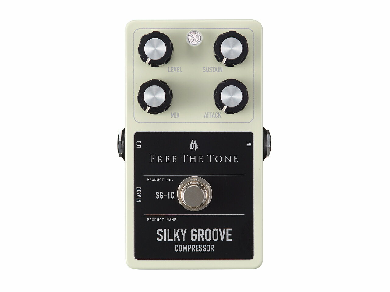 SILKY GROOVEは、カスタムシリーズの中で特に評価の高かったSILKY COMPをベースに、ギタリストやベーシストからのご要望が多かったドライミックス回路を搭載したスタンダードモデルです。SILKY COMPのサウンドを継承しながら、機能と使いやすさを向上させました。 新設計のドライミックス回路は、エフェクト音とドライ音を混ぜたとき、別々の音が鳴っているよう聞こえる現象を避けるため、二つの音の位相を考慮し綿密に設計しました。一般的に使われるミックス回路では得られない、ドライ音とエフェクト音が溶け込むように混じり合うサウンドを経験していただけます。 このドライミックス回路によって、ドライ音がゼロの強いコンプレッションが効いたエフェクト音から、ドライ音を混ぜたスピード感と芯のあるサウンドまで幅広いサウンドメイクが可能となりました。 一般的にコンプレッサーは、調整が難しいエフェクターの一つです。SILKY GROOVEは、コンプレッサーの調整を簡単にするために、コンプレッション回路動作の最適化を行いました。「ATTACK」は、入力されたアタック音の強さを調整し、「SUSTAIN」は、コンプレッションのかかりの強さを変えてサスティンを調整します。それぞれがスムーズに変化しますので、好みのセッティングを簡単に見つけることができます。 SILKY GROOVEは、ギター、ベースの持つサウンドキャラクターや演奏時の細かな指のタッチ、ピッキングのニュアンスなど重要な要素を損なう事なく、シルクのようにスムーズで自然なコンプレッションを生み出すことができます。ギターのきらびやかなアルペジオや、キレのあるカッティング、伸びやかなソロプレイ、ベースにおいては粒立ちの整ったボトムを支えるプレイから、跳ねるようなスラップなど、様々な演奏に豊かな表現力を提供します。 特徴 ・コンプレッサー機能の「ATTACK」、「SUSTAIN」 コントロールは、急激な変化を避けるため、調整しやすい緩やかなカーブで設計されています。 ・新設計のドライミックス回路を搭載。ドライ音とエフェクト音のミックス機能で、幅広いサウンドメイクが可能となりました。 ・HTS(Holistic Tonal Solution) 回路を搭載しています。HTS回路は従来のバッファー回路とは異なり、ギターやベースの持つサウンド特性を極限まで引出しながらインピーダンス変換を行い、「高音質」と「低ノイズ」を両立しています。このHTS回路がエフェクトOFF時にもギター、ベースのサウンドの音質劣化を防ぎます。 ・出力信号は、入力信号と同位相で出力していますので、位相反転の心配はありません。 主な仕様 入力インピーダンス：500kΩ以上 出力負荷インピーダンス：10kΩ以上 コントロール：LEVEL、DRY MIX、SUSTAIN、ATTACK 端子：1/4インチ標準フォーン・ジャック×2(入力、出力)、DC9V入力ジャック(ACアダプター接続用) 電源：DC9V 電池 (9V形006P型)、ACアダプター 消費電流：7mA サイズ：72(W)×115(D)×50(H)mm (フットスイッチやジャック等の突起物含む) 重量：約230g (付属品を含まず) 付属品：保証書、取扱説明書、ゴム足×4個 ※在庫切れの場合は、お取り寄せにお時間をいただく場合がございます。