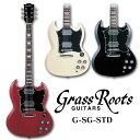 GrassRoots G-SG-55L ESPがプロデュースするハイコストパフォーマンスギター「GrassRoots」のSGタイプです。高級感あふれるクオリティーは、このクラスで他の追随を許しません。 BODY: Mahogany NECK: Mahogany FIGNERBOARD: Rosewood, 22frets SCALE: 628mm JOINT: Set-neck BRIDGE: Tune-Matic / Stop Tailpiece PICKUPS: (Neck) GH-1G, (Bridge) GH-1G CONTROLS: Neck&amp;Bridge Volume, Neck&amp;Bridge Tone, Toggle PU Selector ※BIGBOSSオリジナル！初心者セットはこちら ※ソフトケースが付属いたします ※在庫切れの際は、お取り寄せにお時間を頂く場合がございます。予めご了承下さい。 初心者セットを見る→グラスルーツギター（本体）一覧を見る→ エレキギターの選び方→