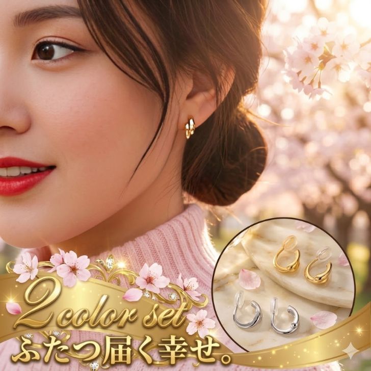 乐天商城 - 【 390円OFF クーポン 配付中！】イヤリング 痛くない 落ちない 2色セット ゴールド シルバー ノンホールピアス 結び目 ノット 金属アレルギー対応 ニッケルフリー レディース アクセサリー 高見え 軟骨 フープ シンプル 30代 40代 50代 ギフト プレゼント ポッキリ1000円