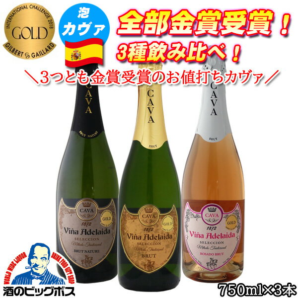 金賞ワインのギフト スパークリングワイン 飲み比べセット 金賞受賞 ヴィーニャ アデライダ 750ml×3本 送料無料 wine 泡