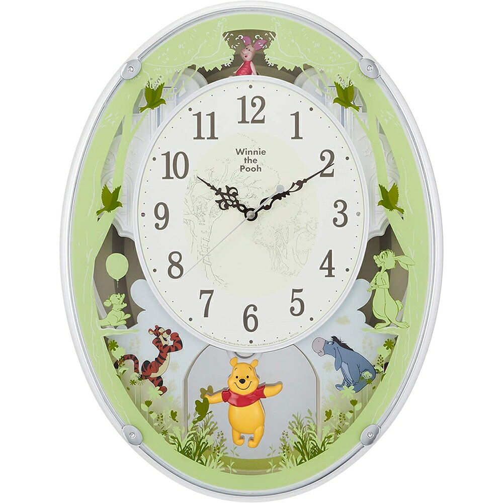 RHYTHM リズム クロック Disney ディズニー 電波掛け時計 メロディ付 キャラクター時計 くまのプーさん M523 4MN523MC03