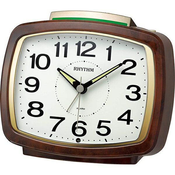 【ポイントバックCP】RHYTHM リズム クロック 目覚まし時計 夜間自動点灯ライト付 ベル音 蓄光 木目 8RA649SR23